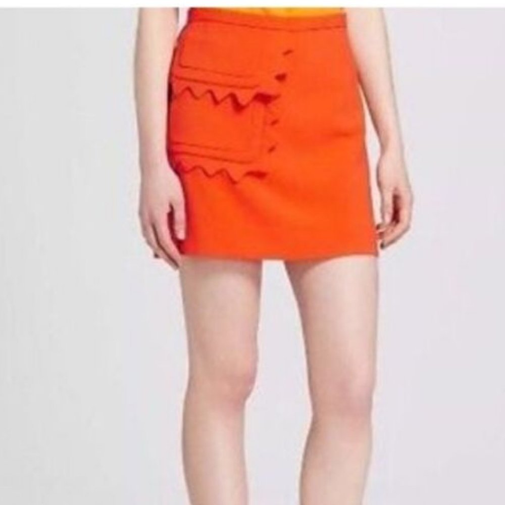 Victoria Beckham for Target Orange Twill Scallop Trim Pocket Mini Skirt Size XS
